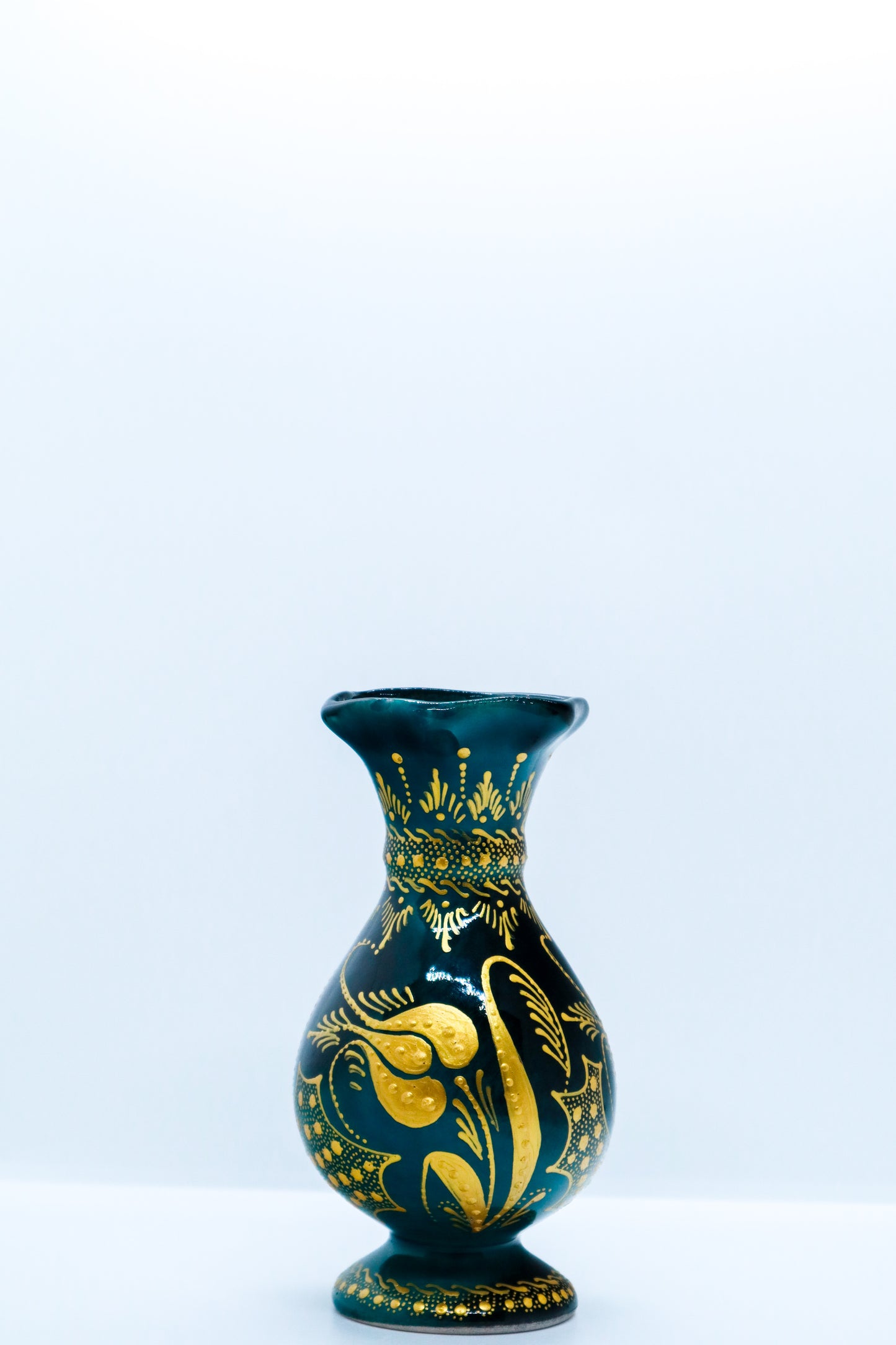 Vaza 15 cm turkuaz-auriu ceramică decorativă